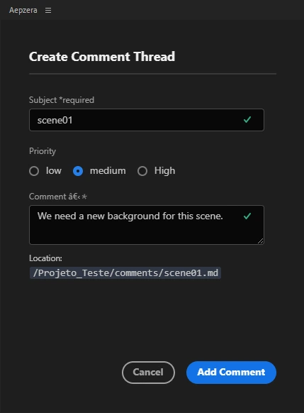 Create Comment Thread